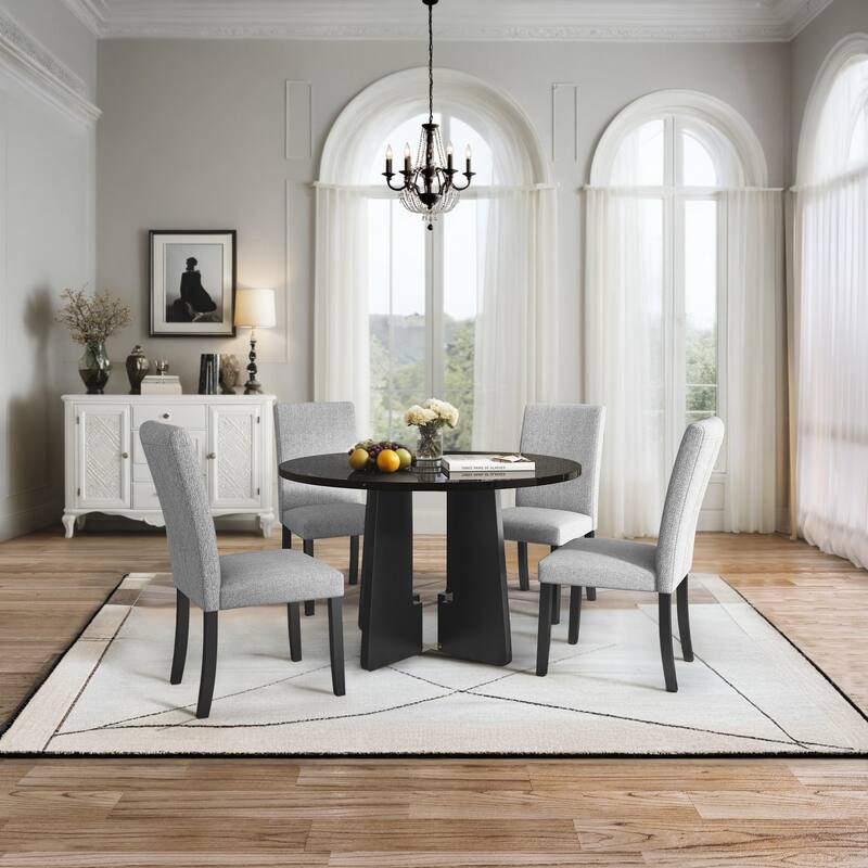 5 Kitchen Piece Dining Table Set Round Dining Table Set, with 43-Inch Dining Table & 4 Upholstered Dining Room Chair