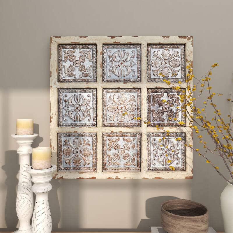 White Metal Scroll Home Wall Decor with Embossed Details