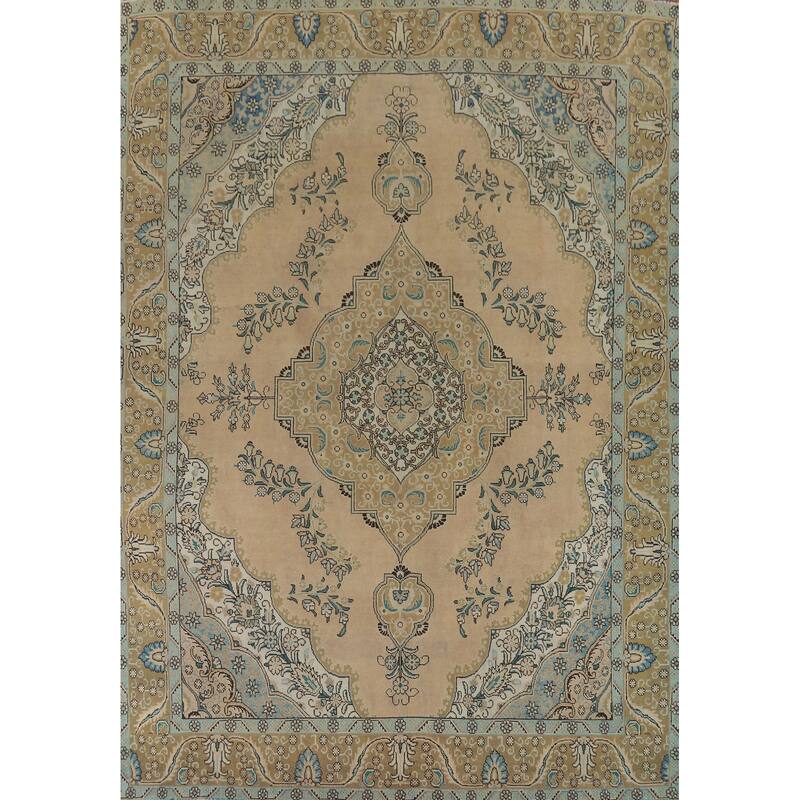 Tabriz Vintage Persian Area Rug Handmade Traditional Peach Wool Carpet - 9'7" x 12'8"