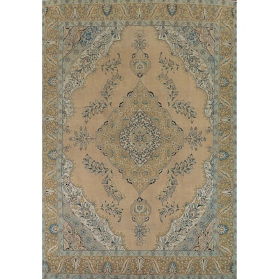 Tabriz Vintage Persian Area Rug Handmade Traditional Peach Wool Carpet - 9'7" x 12'8"