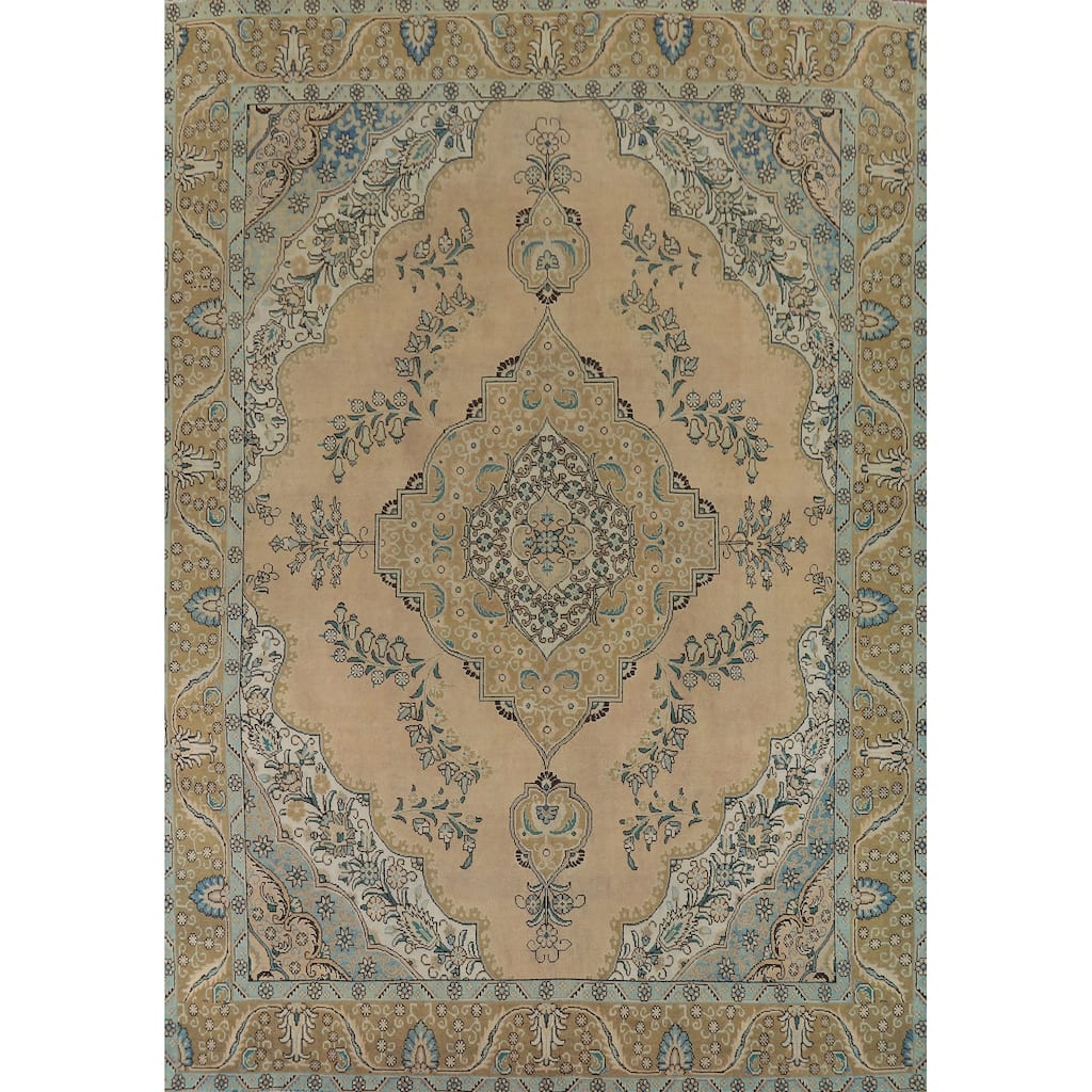 Tabriz Vintage Persian Area Rug Handmade Traditional Peach Wool Carpet - 9'7" x 12'8"