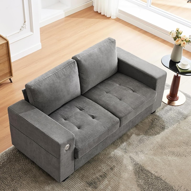 70" Chenille Loveseat Sofa with USB Charging – Modern Sectional w/Storage Pockets & Removable Cover for Living Room,