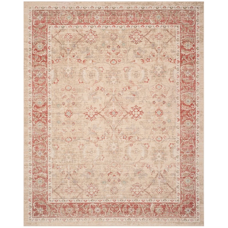 SAFAVIEH Windsor Zenzi Shabby Chic Oriental Polyester Rug - 6' Square - Ivory/Red