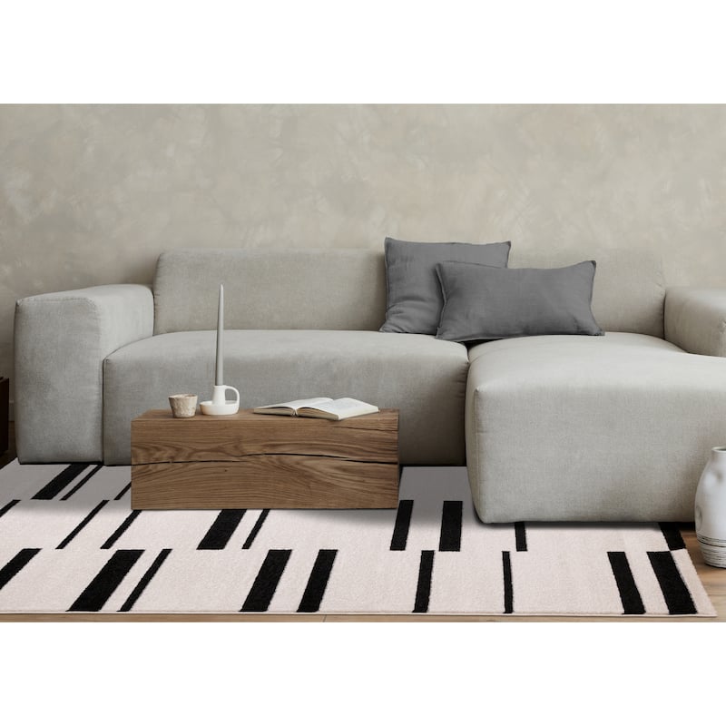 White Black Column Stripes Minimalist Indoor Area Rug