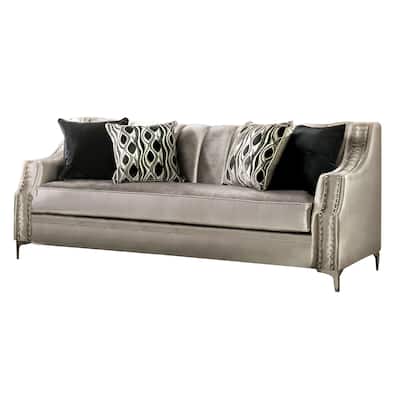 Chenille And Wooden Sofa with Bench Style Cushion Design in Silver