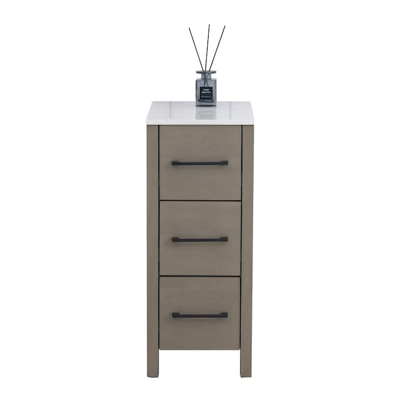 Vanity Art 12" Narrow Bathroom Side Storage Cabinet with Engineered Marble Top - 11.8 W x 18.5 D x 29.1 H