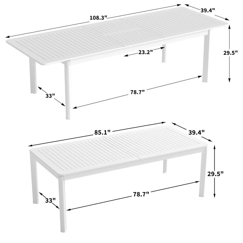 DESwan 108 in. x 39 in. Aluminum Extendable Rectangular Outdoor Dining Table