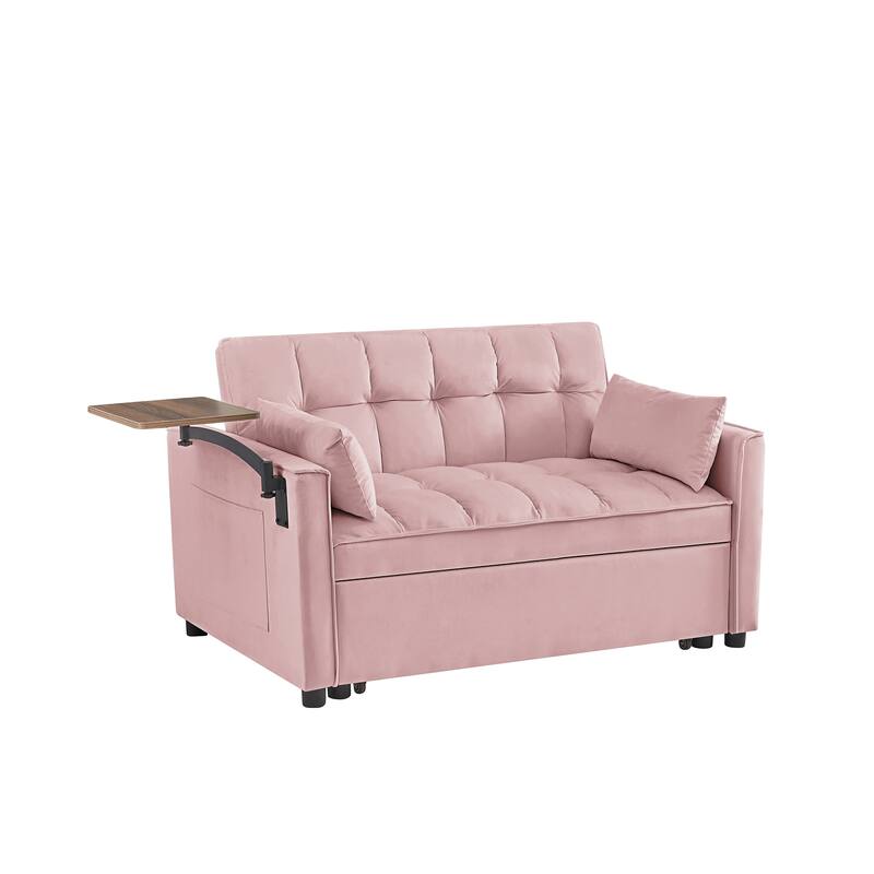 3-in-1 Convertible Sleeper Sofa Bed, Loveseat with Side Pockets, Small Lounge Sofa with Adjsutable Backrest and Lumbar Pillow