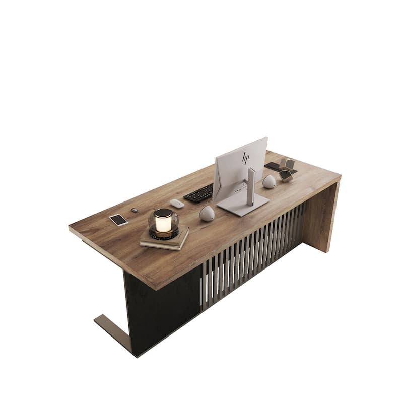 WESOME L-shaped Executive Office Desk with 2 Drawers 4 Wheels File Cabinets Cable Management