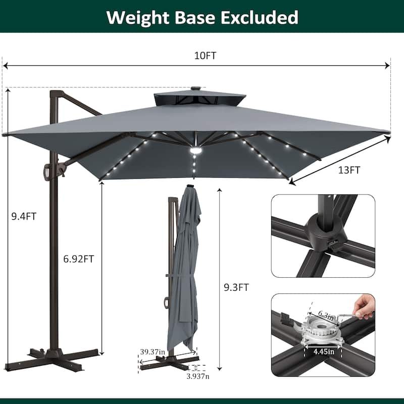 Pellebant 10 X 10 Ft Outdoor Square Patio Offset Umbrella, Base Not Included
