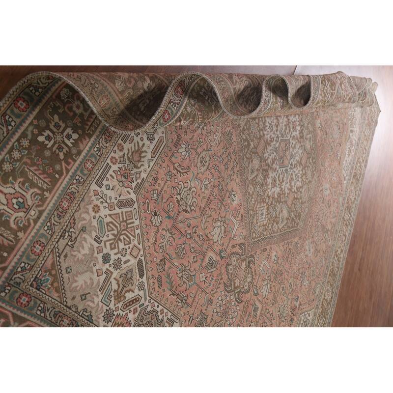 Hand Knotted Oriental 100% Wool Carpet Traditional Medallion Pink Tabriz Area Rug - 12' 5'' X 9' 9''