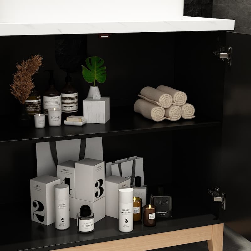 Modern Bathroom Vanity and LED Medicine Cabinet Set