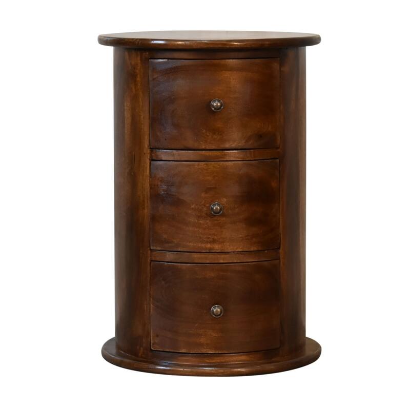 Artisan Furniture Mango Solid Wood 3 Drawer Chestnut Drum ,Dark Brown