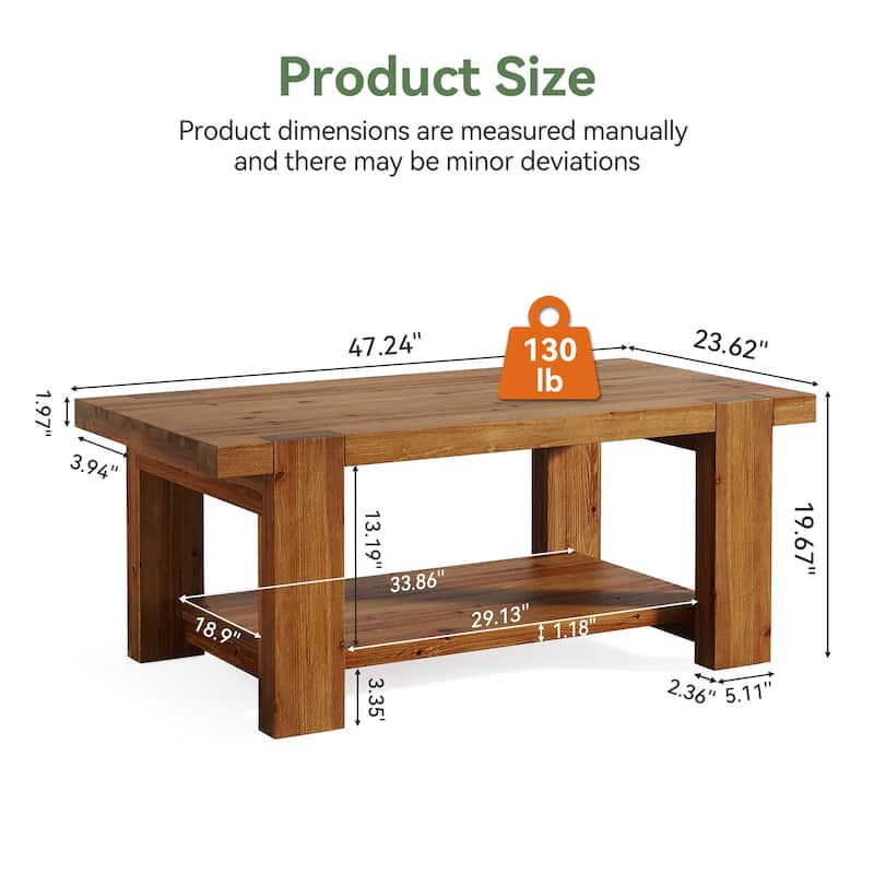 Solid Wood Coffee Table with Storage Shelf