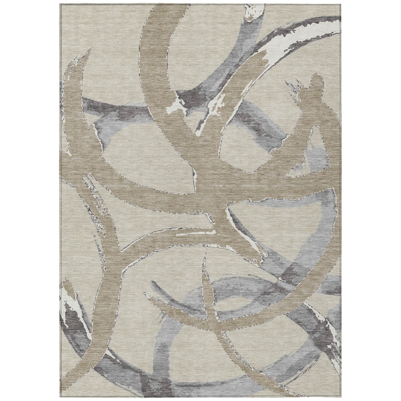 Machine Washable Indoor/ Outdoor Abstract Contemporary Chantille Rug