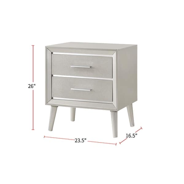2 Drawers Nightstand With Tapered Legs in Metallic Sterling Bed Bath