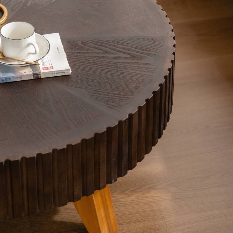 35.4-Inch Round Coffee Table for Living Room, Center Cocktail Table with Sturdy Wooden Legs for Home Decor