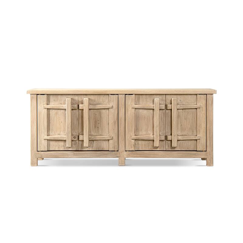 Jennifer Taylor Home Rowan 91" Reclaimed Pine 4-Door Crossbar Sideboard Cabinet, Heritage Light Natural Brown Reclaimed Pine
