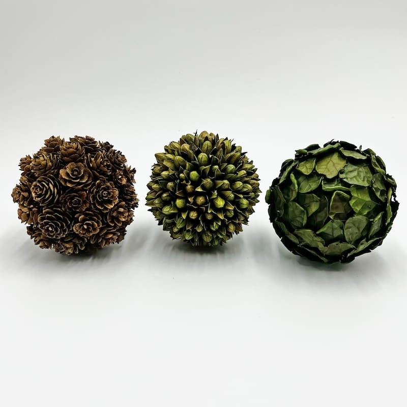 Preserved Decorative PineCone and Oak Leaves Balls - Set of 3