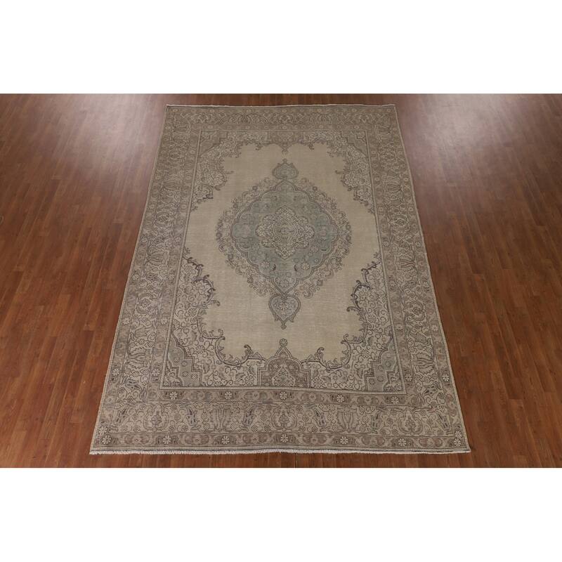 Distressed Tabriz Persian Area Rug Handmade Wool Carpet - 7'9"x 11'3"