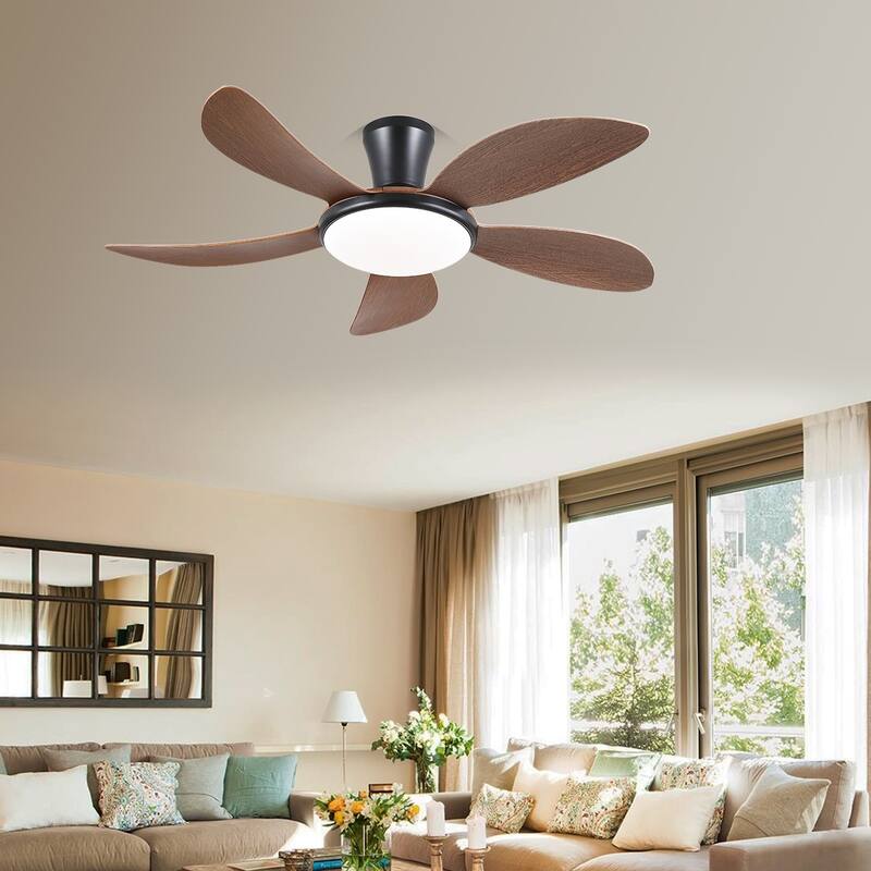 48 Inch Flush Mount DC Ceiling Fan with Lights, 5 Reversible Blades,3 CCT LED with Remote and APP Control - 48 Inches