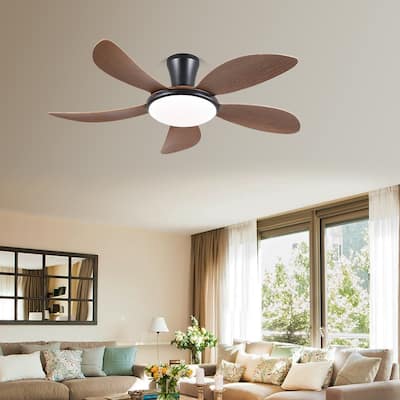 48 Inch Flush Mount DC Ceiling Fan with Lights, 5 Reversible Blades,3 CCT LED with Remote and APP Control - 48 Inches