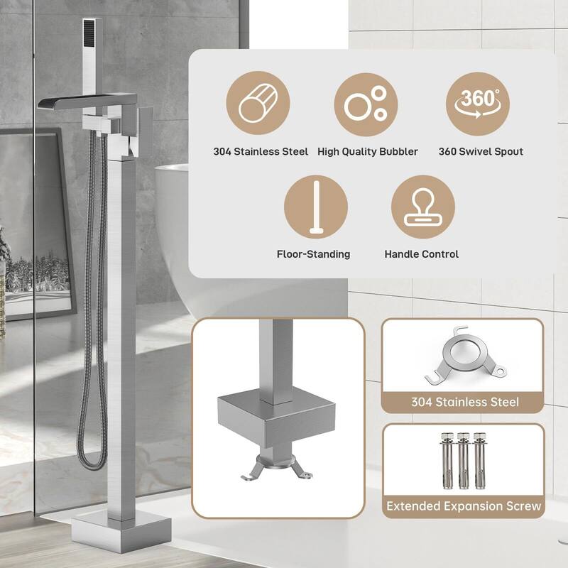 Freestanding Bathtub Faucet, Floor-Mount Tub Filler Chrome