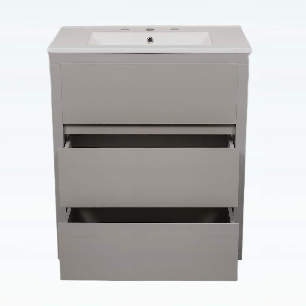30 Inch Freestanding Bathroom Vanity with Ceramic Sink,2 Full-Extension Drawers
