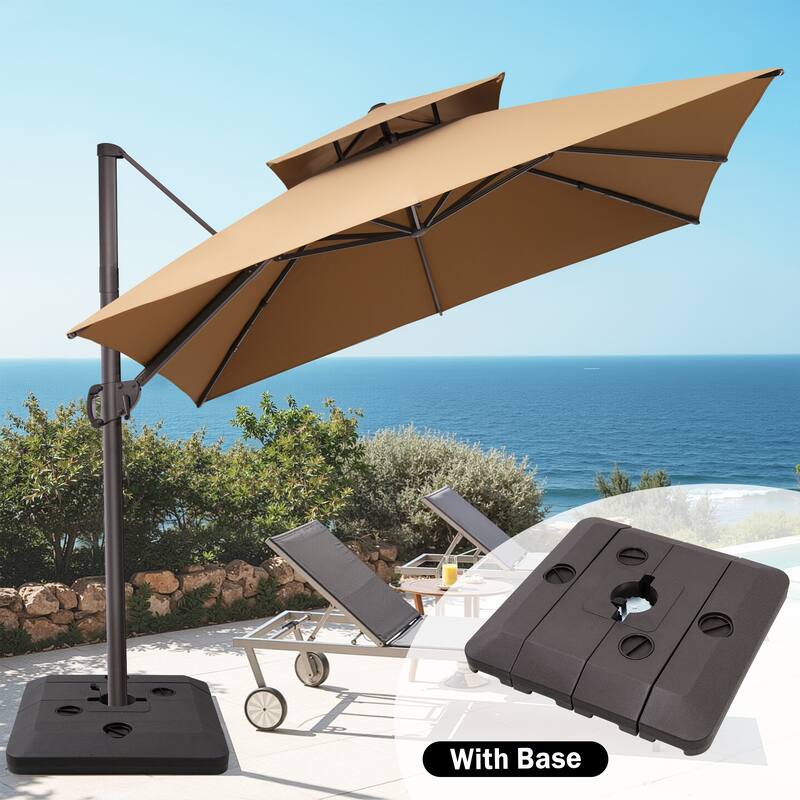 Crestlive Products 10FT Square Patio Cantilever-Offset Umbrella with Base