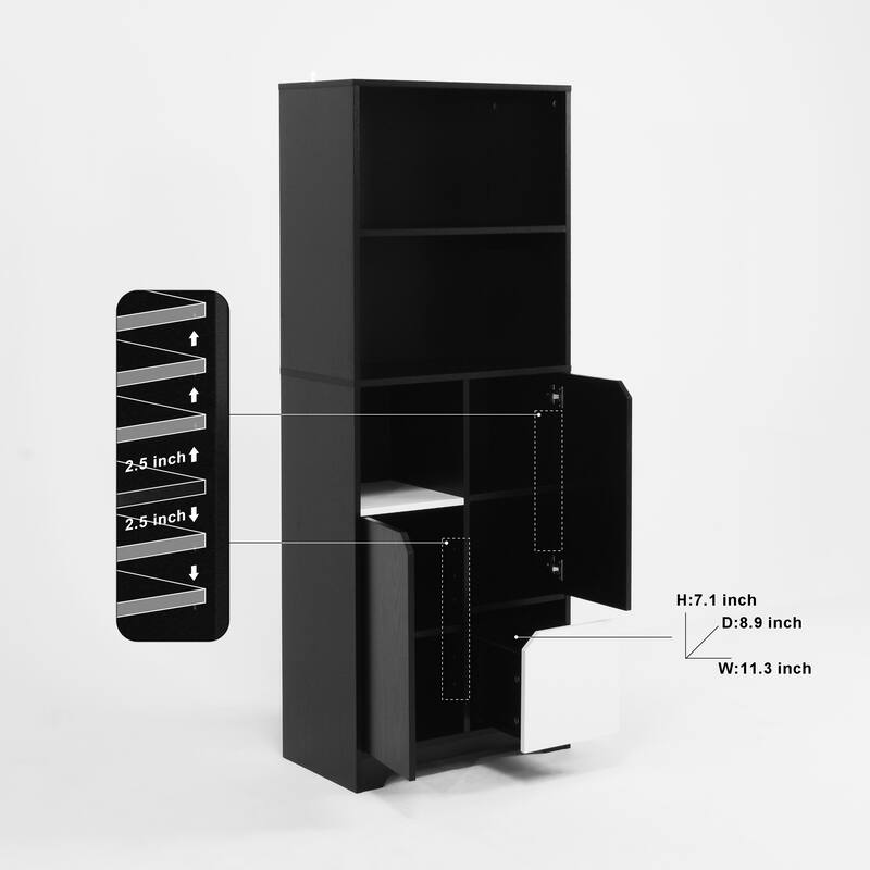 Multifunctional Open Storage Space Bookcase with Doors and Drawer,Modern Style Bedroom Living Room Storage Cabinet