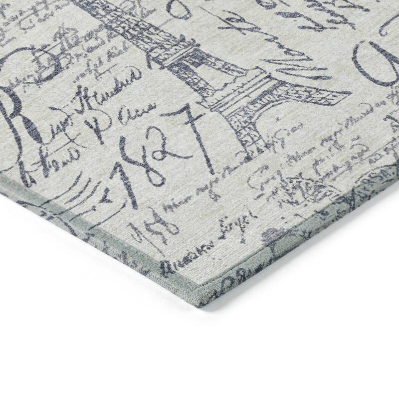 Machine Washable Indoor/Outdoor Modern Paris Chantille Rug