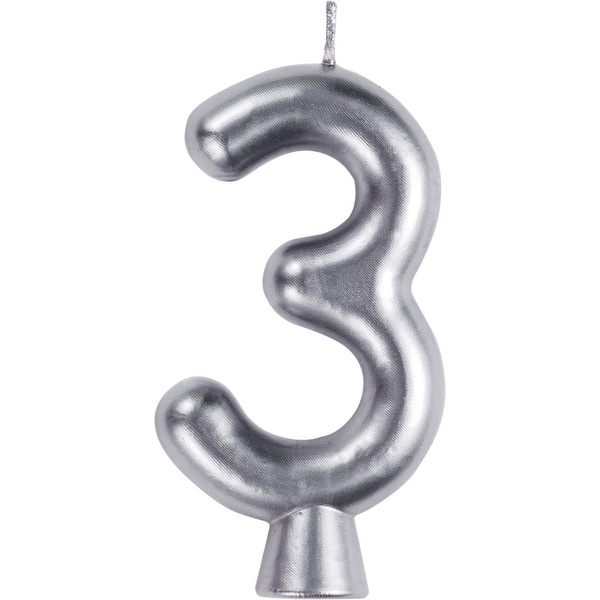 Club Pack of 12 Silver "3" Birthday Candles 2.75" - N/A