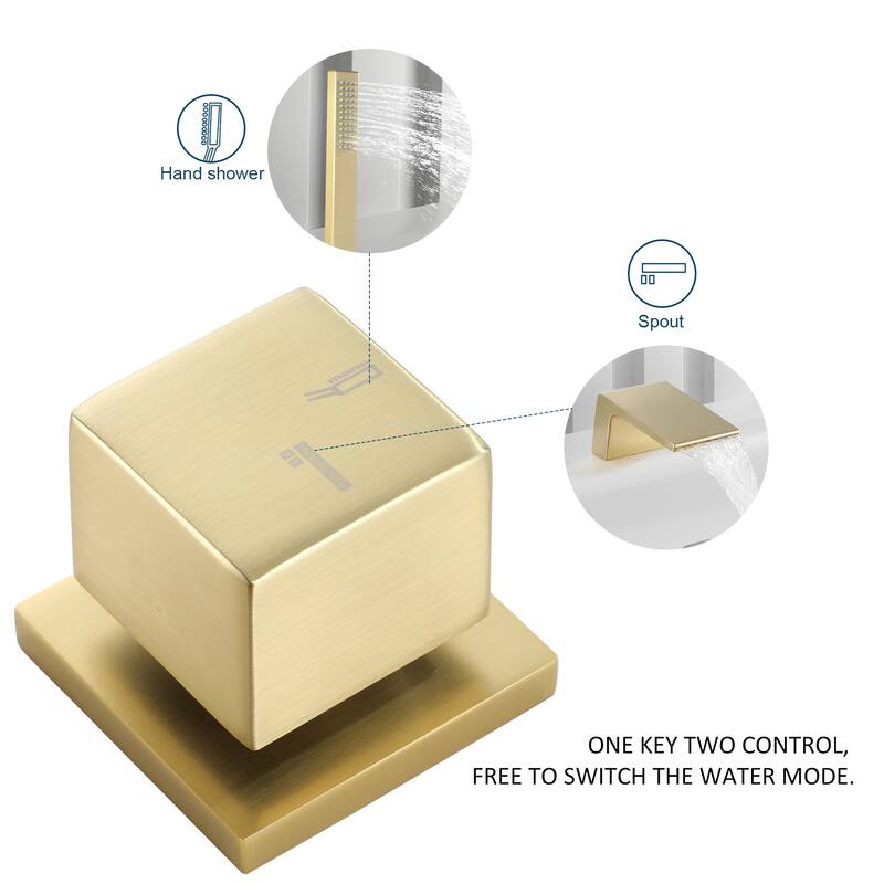 CASAINC Single-Handle Tub Mount Roman Tub Faucet with Hand Shower in Brushed Gold