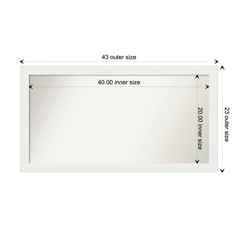 Vanity White Narrow Framed Non-Beveled Custom Wall Mirror, Bathroom Vanity Mirror - Outer Size: 43.5 x 23.5
