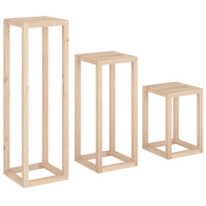 vidaXL Plant Stand Set Set of 3 Pine Solid Pine Wood - 13.4 x 13.4 x 43.3 in