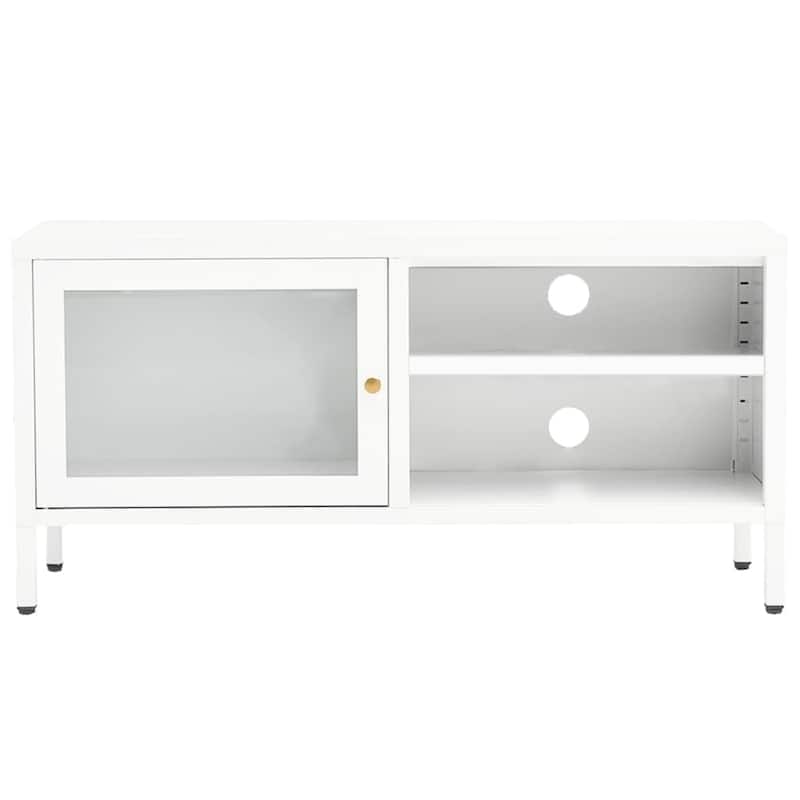 vidaXL TV Stand White 35.4"x11.8"x17.3" Steel and Glass - 35.4" x 11.8" x 17.3"