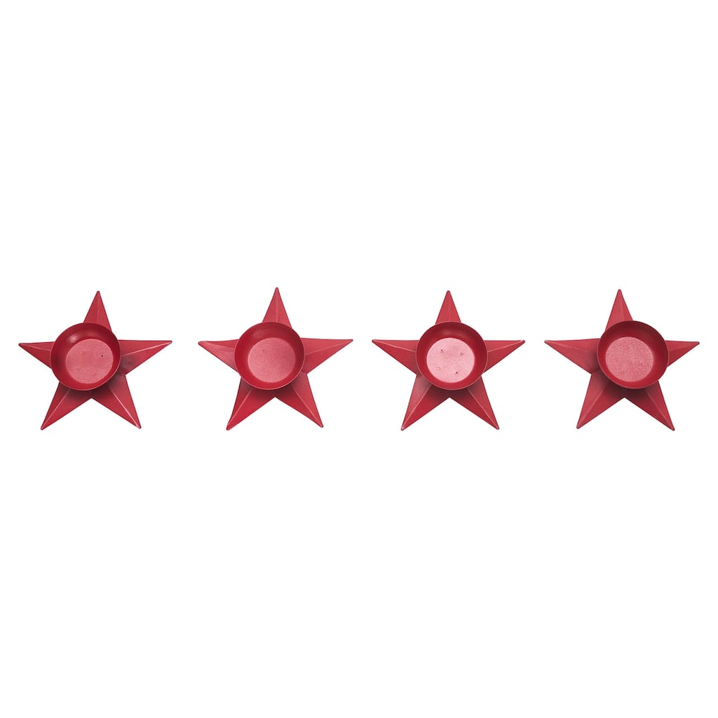 Tealight Holder Star Barn Red Set of 4 1.5x5x5 - N/A