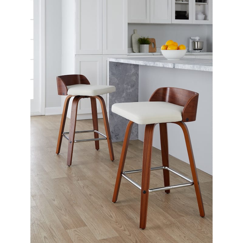 Carson Carrington Marstrand 26" Fixed-Height Counter Stool with Bent Wood Legs & Square Footrest (Set of 2)