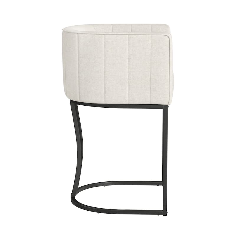 LUE BONA Modern 26.in Barstool Upholstered/PU Leather Counter Height Stool Low Back Barrel Bar Stool with Metal Frame