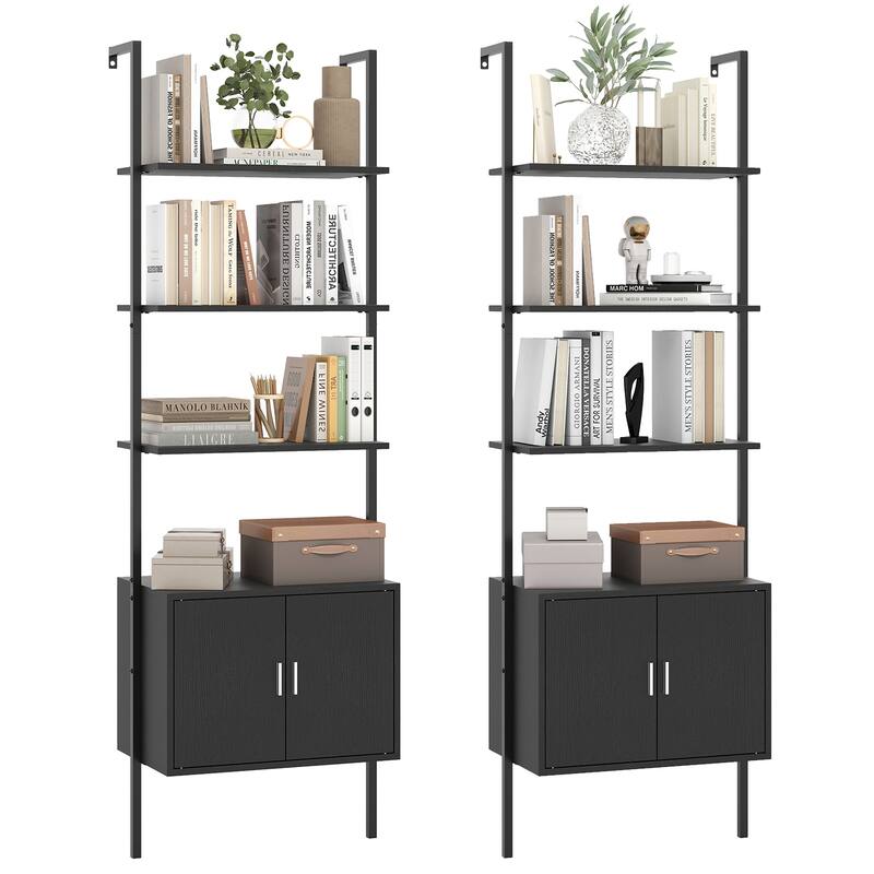 Gymax 2PCS 72.5'' Tall Bookshelf 5 Tier Wall Mount Ladder Bookcase w/ - Black