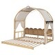 preview thumbnail 37 of 43, Twin Size Extended Pinewood Bed Frame with Arched Roof, Tent, Light Strip, Whiteboard & Trundle for Kids' Sleep Space, Grey