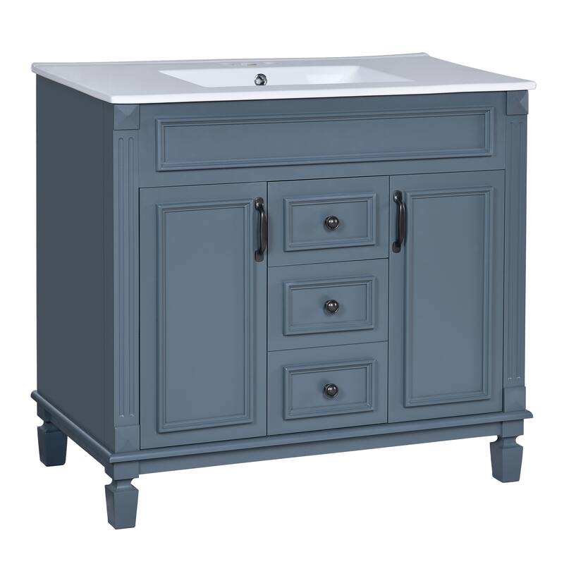 GDFStudio - Carrinford Modern Freestanding Bathroom Vanity with Ceramic Sink and 2 Soft Closing Doors & 2 Drawers