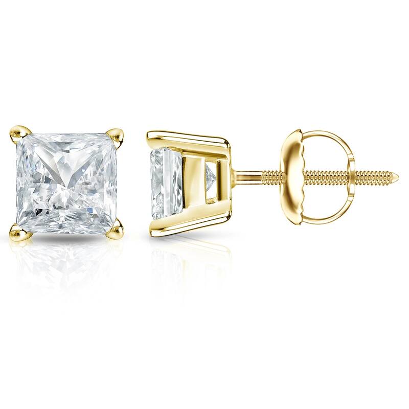 Auriya 2ctw Princess-cut Diamond Stud Earrings 14k Gold (I-J, SI2-SI3) - Yellow