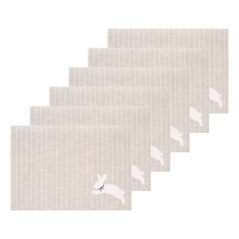 White Bunny Hop Stripe Placemats Set of 6, 14" x 20" - Beige