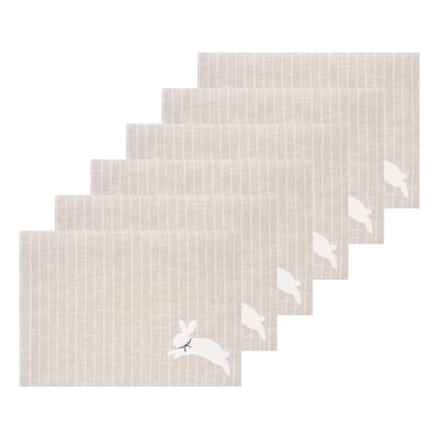White Bunny Hop Stripe Placemats Set of 6, 14" x 20" - Beige