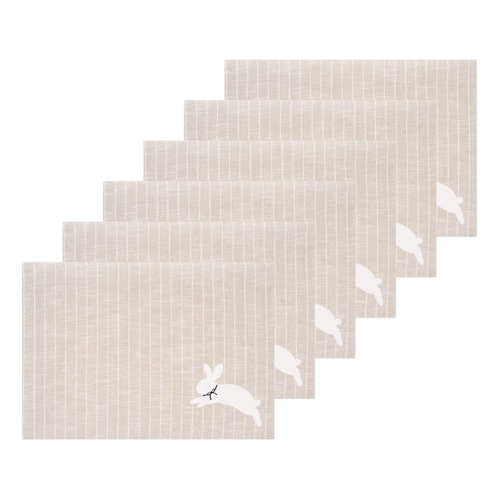 White Bunny Hop Stripe Placemats Set of 6, 14" x 20" - Beige