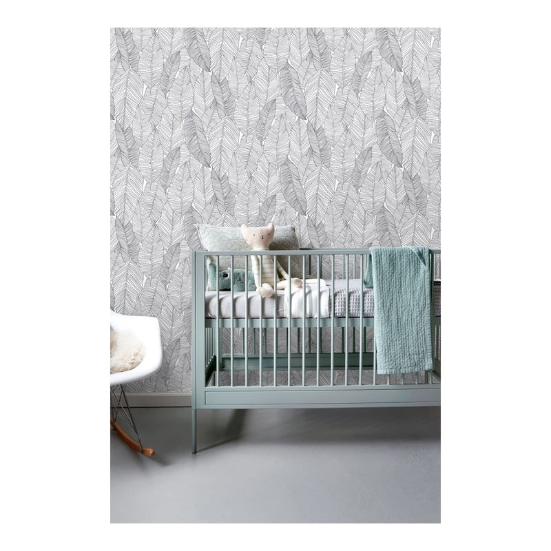 ESTA Home Thuy Grey Banana Leaves Wallpaper - 20.5 x 396 x 0.025