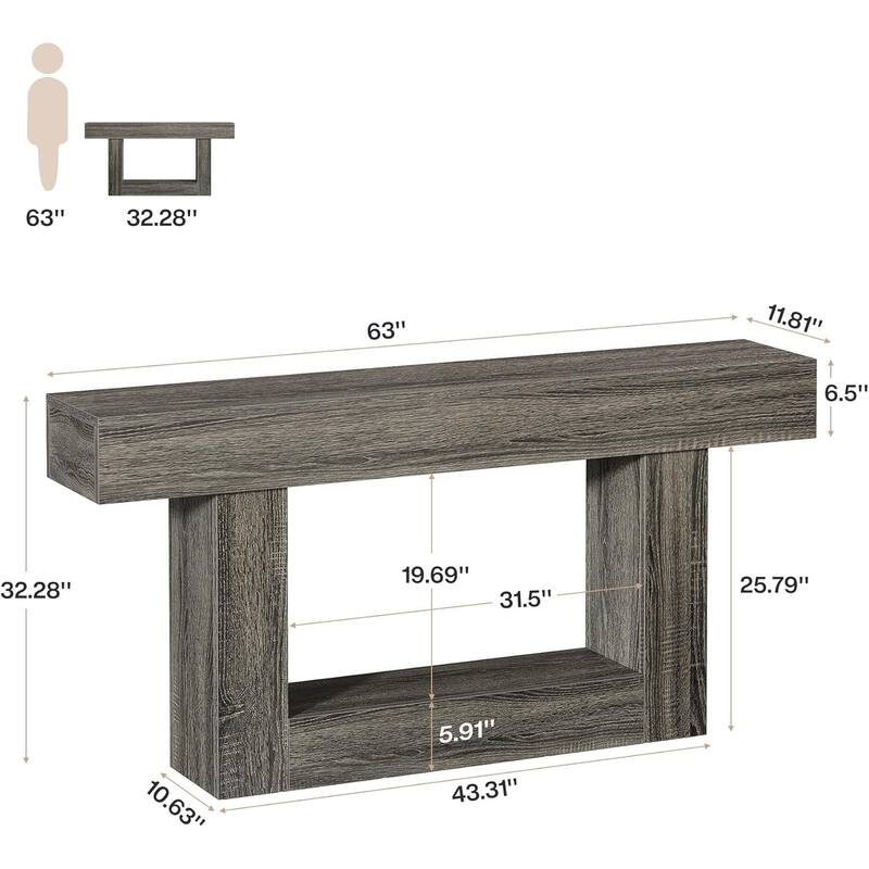 63 Inches Console Table, Farmhouse 2 Tiers Entryway Table, Sofa Table Behind Couch
