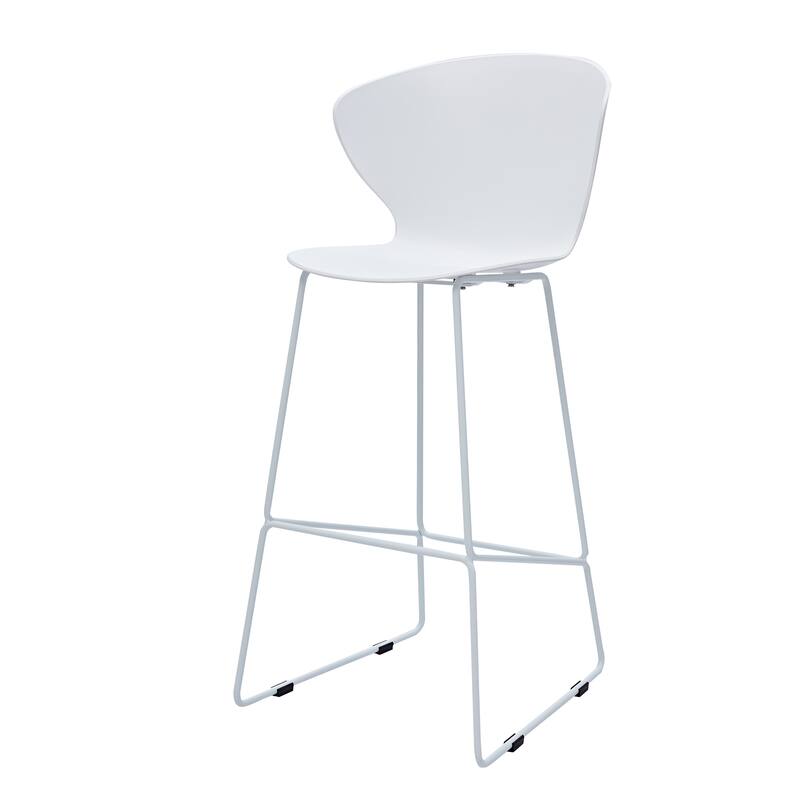 HomeRoots Set of Two 30" White and Silver Heavy Duty Plastic and Metal Low Back Bar Height Bar Chairs