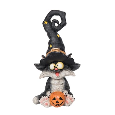 Cat with Black Hat Halloween Figure